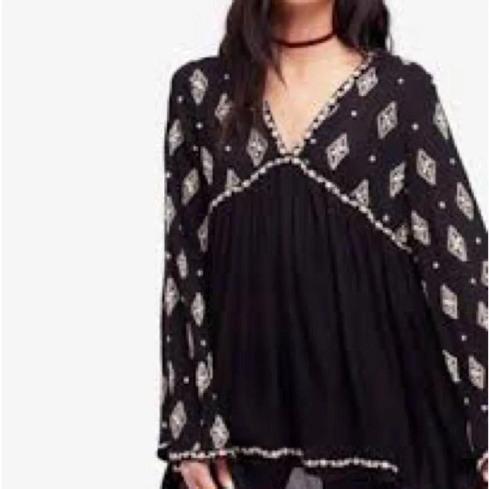 Free People Black Mini Dress with White Diamond Motif